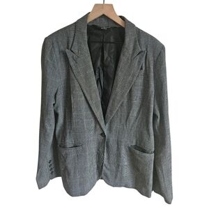 Norma Kamali Womens Gray Glen Plaid One Button Single Breasted Blazer